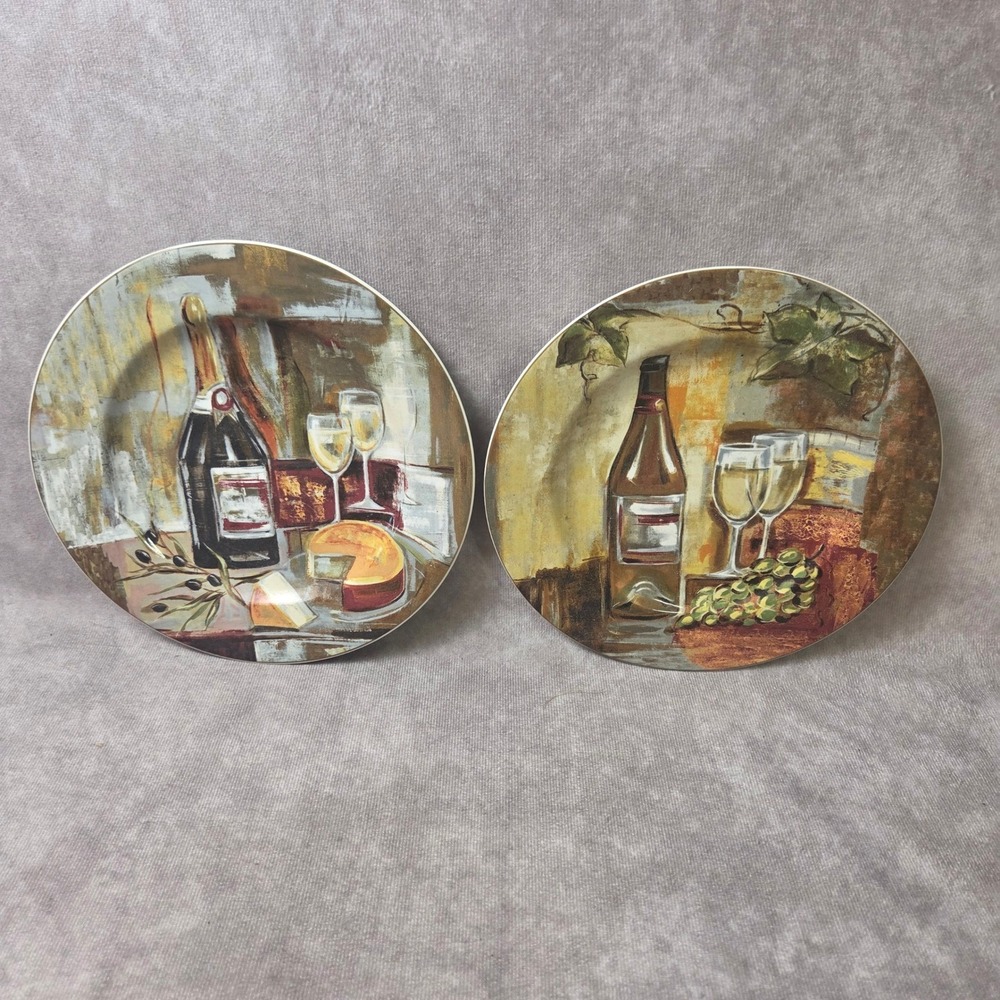 The Sakura Table Classico Silvia Vassileva Wine Cheese Stoneware Plates Set of 2